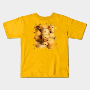 Clutch of Cute Yellow Fluffy Chicks With Decorative Border Kids T-Shirt